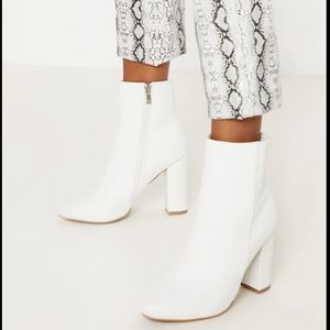 White Faux Leather Ankle Boots